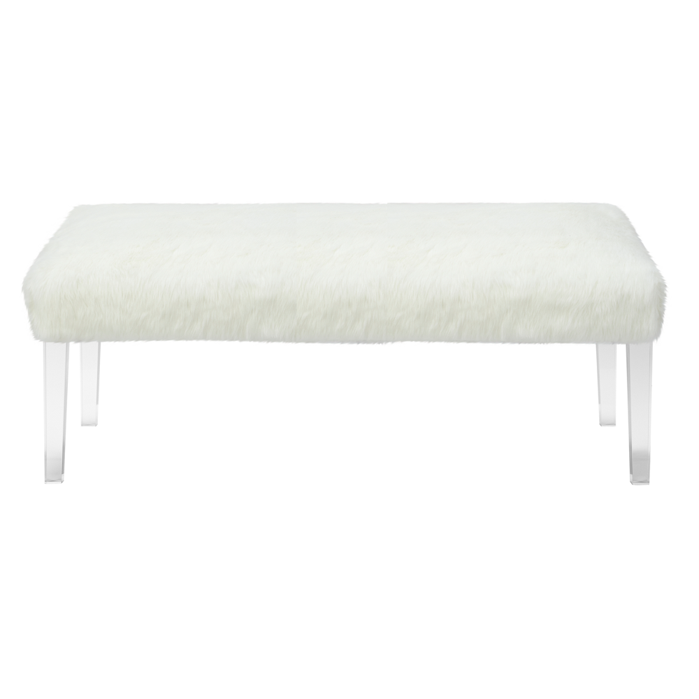 Tabitha Faux Fur Entryway Bench, White