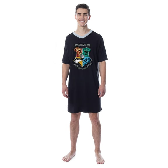 Harry Potter Mens' Hogwarts Houses Crest Stained Glass Sleep Pajama Shirt