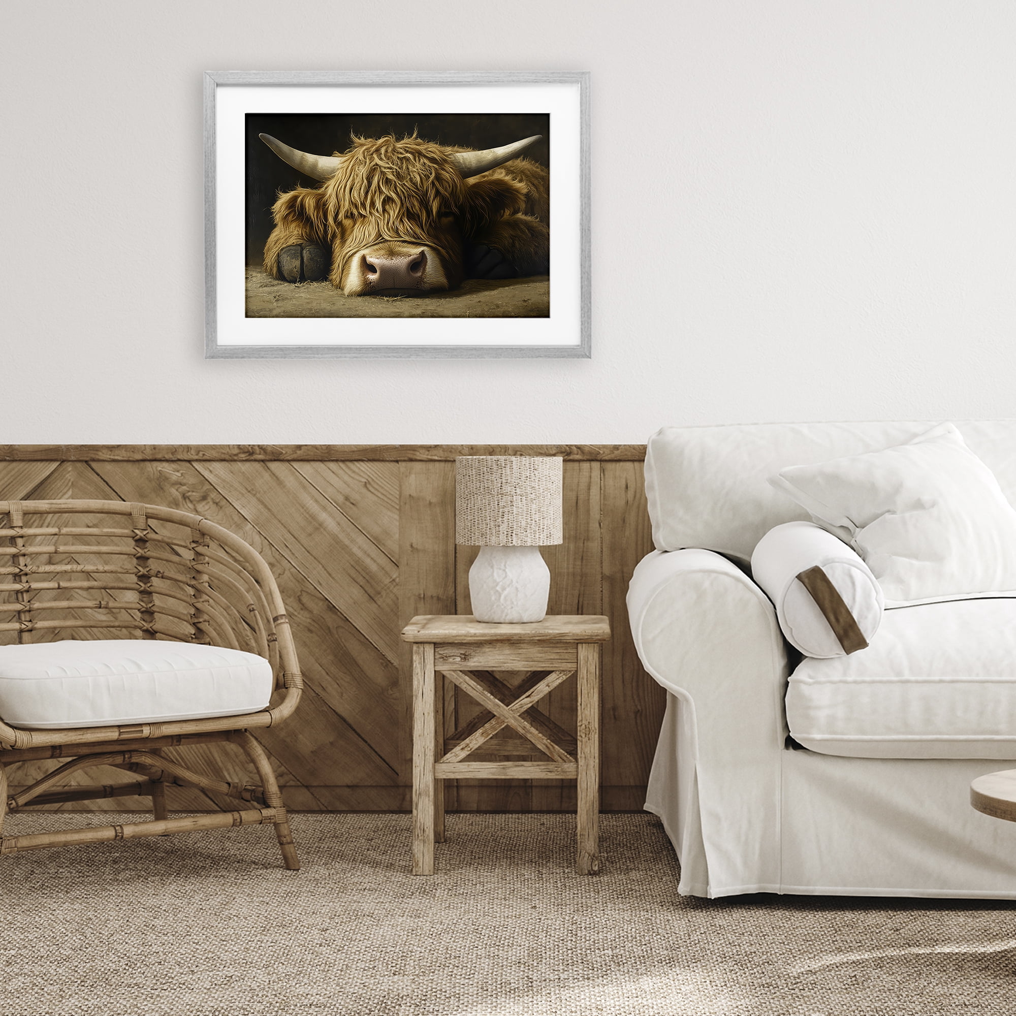Stupell Industries Sleeping Highland Cow & Hoof Gray Framed Print Under Glass, design by The Wands Want
