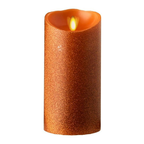 Liown 36047 7" Orange/Glitter Wax LED Pillar Candle with Timer