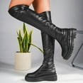 thumbnail image 3 of Rokment Slouchy Platform over The Knee Boots for Women 2025 Fashion Leather Chunky Mid Heel Pull on Long Tall Thigh High Dress Boots Fall Winter Black Size 6.5, 3 of 7