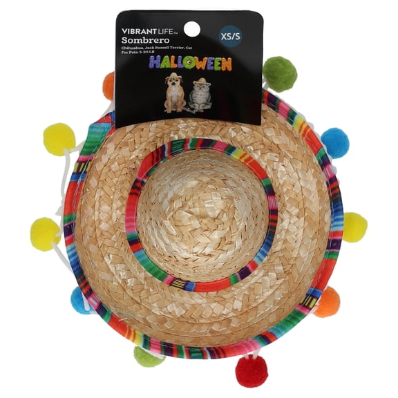 Vibrant Life Halloween Sombrero Hat Costume for Dogs and Cats, Multicolor, XS/S
