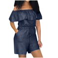 thumbnail image 3 of AGWOLF Denim Jumpsuits for Women Plus Size Off the Shoulder Ruffle Rompers Summer Strapless Short Jumpsuit with Pockets Blue XXXL, 3 of 7