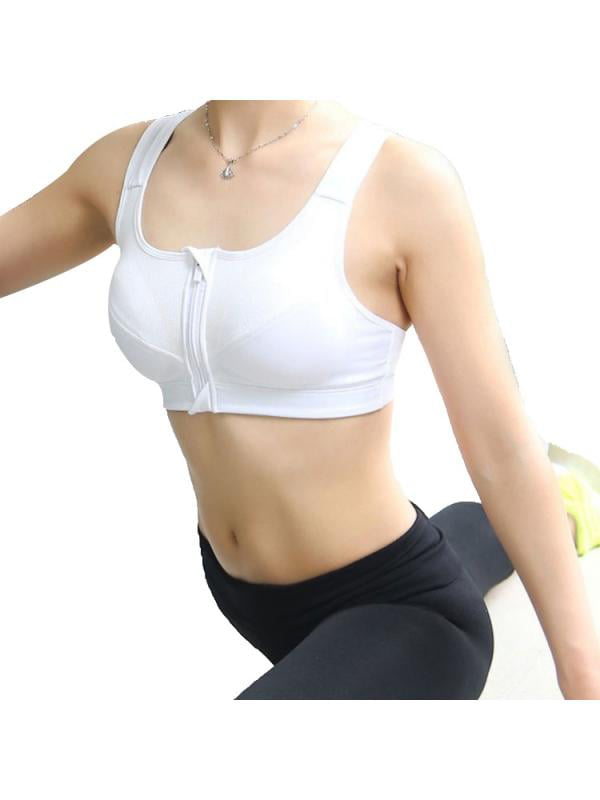 Women Padded Sports Bra Front Zip Yoga Workout Running Adjustable Strap Vest 