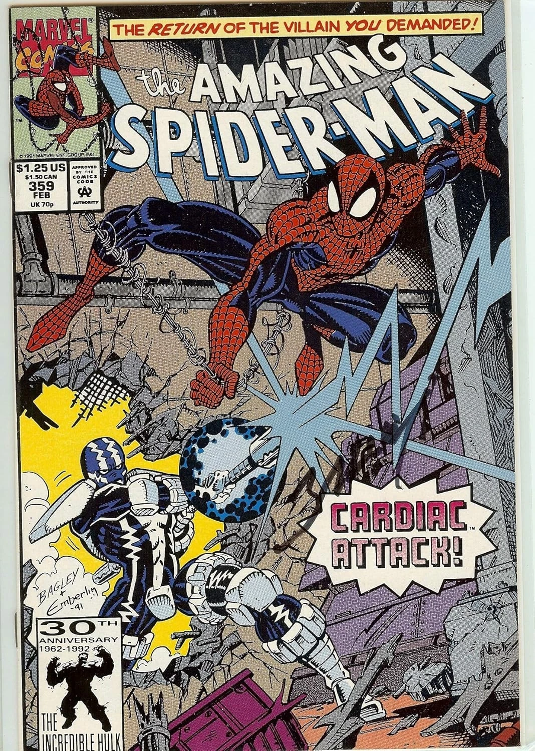 Amazing Spider-Man #359 Signed by Mark Bagley VERY FINE