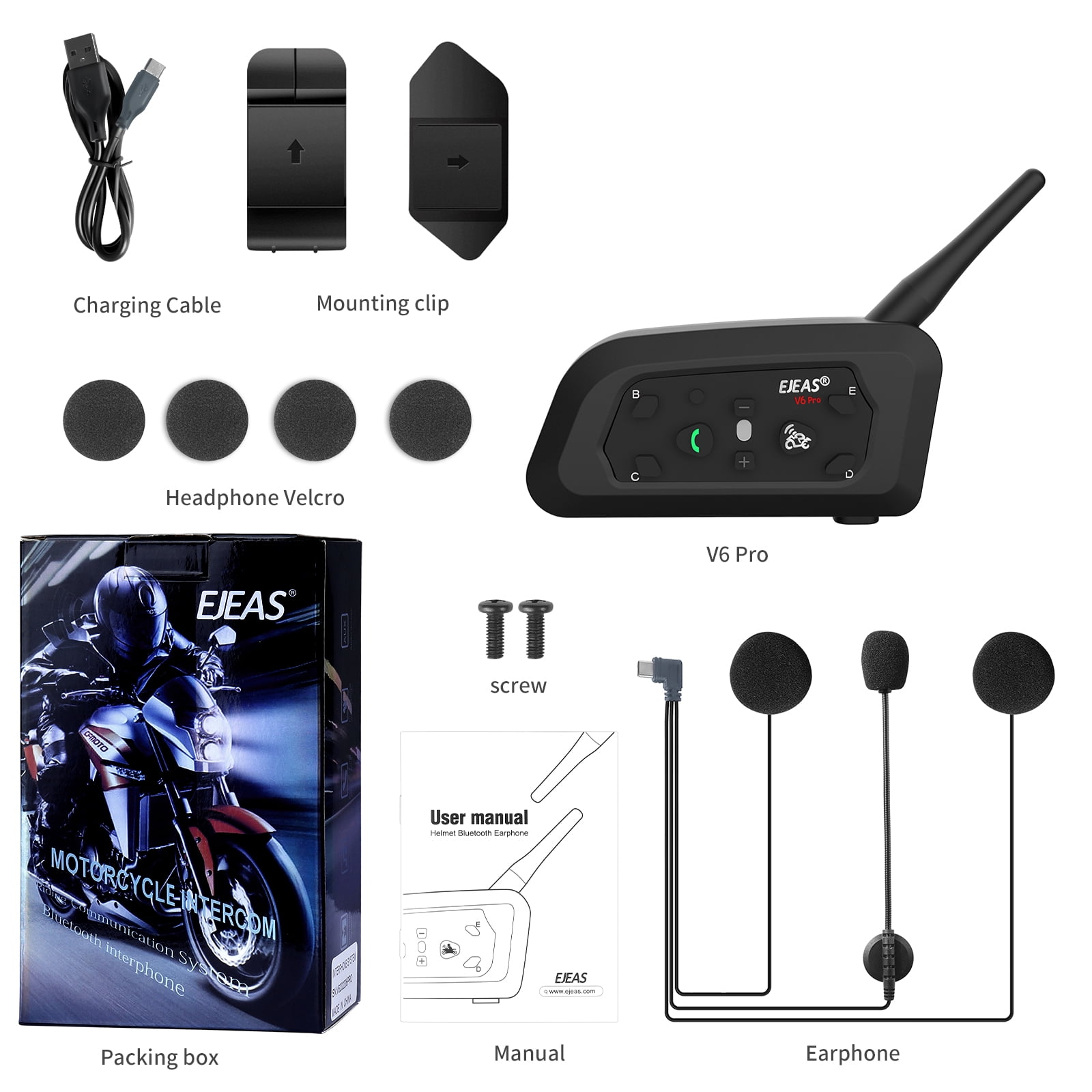 4Pc EJEAS Motorcycle Helmet Bluetooth Headsets V6Pro 2-Way 1200M Motorbike Intercoms Communication System for Ski/ATV/Dirt Motorbike/Off Road