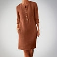 thumbnail image 2 of asdoklhq Holiday Dresses for Women Fashion Round-Neck Pockets Button Dress Solid Long Sleeve Dress Brown XL, 2 of 5
