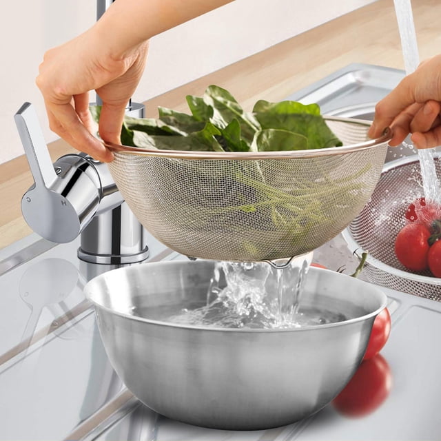 2x colador con tazón para mezclar, escurridor de frutas, cesta de lavado de frutas y verduras multiusos, fideos, arroces, Pasta, espaguetis, granos