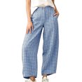 thumbnail image 2 of Cagogo Women Plus Size Wide Leg High Waisted Trousers with Pockets Plaid Casual Loose Ankle Pants Travel Vacation Work Lounge Clothes, Blue 3XL, 2 of 8