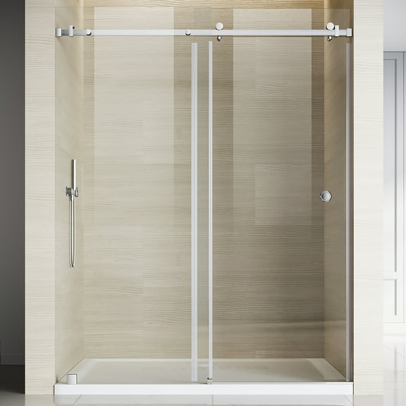UKS09-Frameless Single Sliding Shower Door with SGCC Certified Tempered Glass, 56"-60" Width, 80" Height, Effortless Movement, Easy-Cleaning Coated