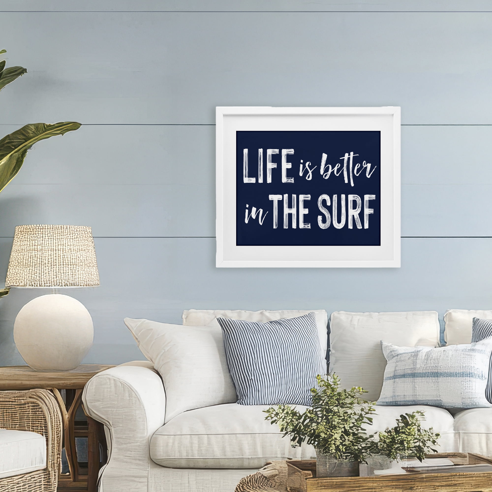 Life Better In Surf White Framed Print Under Glass, design by Lettered and Lined