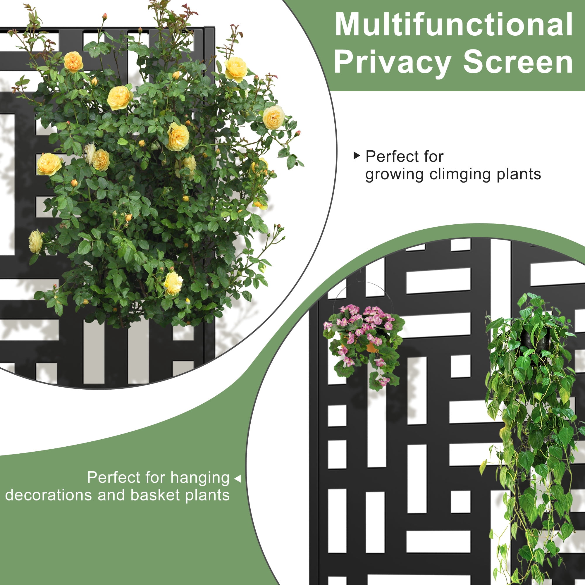 MAYEERTY 2-Set 47*24" Outdoor Black Metal Planter Box with Trellis for Climbing Plants, Street Pattern Panel