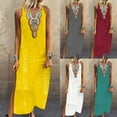 thumbnail image 2 of JUNWELL Robes d'Été Ajustées pour Femmes Amples Bohèmes à Broderie Florale Robe Soleil Décontractée Sans Manches en Lin Longue Robe Maxi Robe Femme, 2 of 7