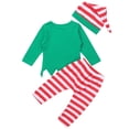 thumbnail image 3 of DPOIS Infant Baby Boys Girls Christmas Santa Elf Costume Outfit Shirt Top Stripe Pants Hat, 3 of 7