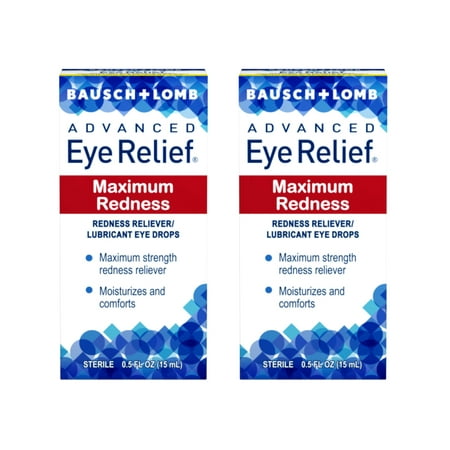 2 Pack - Advanced Eye Relief Maximum Redness, Redness Reliever Lubricant Eye Drops from Bausch & Lomb, for Dry Eyes & Redness Relief, 0.5 Fl Oz (15 mL)