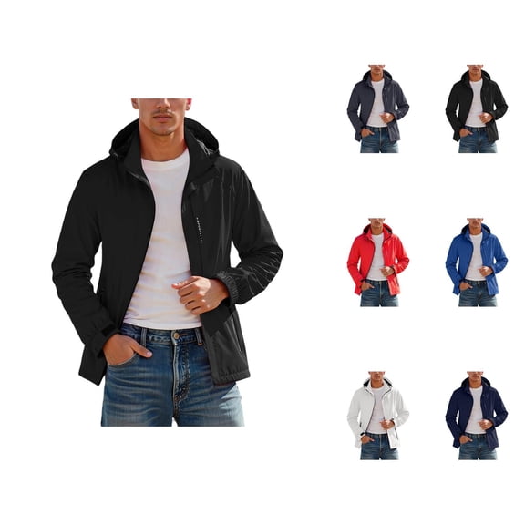 Rain Jackets for Men 2025 Windproof Waterproof Loose Casual Outdoor Zip Up Hooded Jacket with Pockets Windbreaker