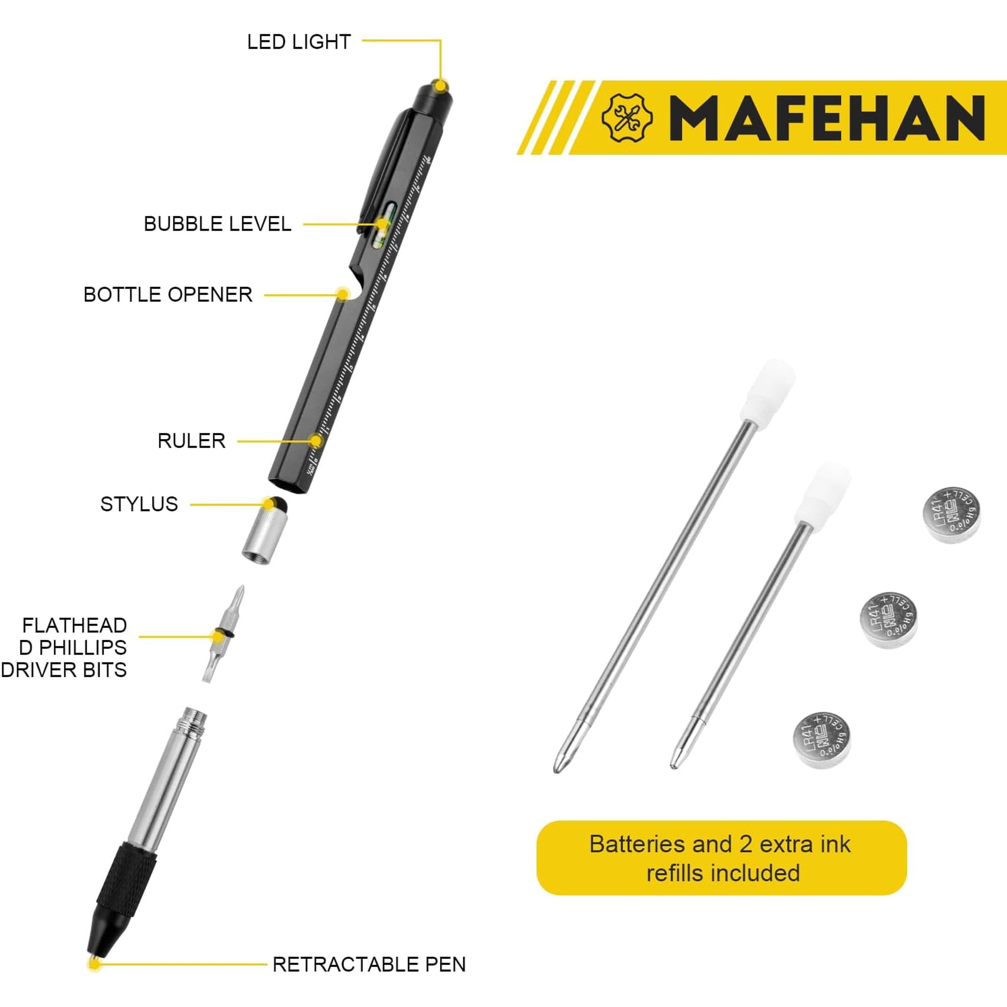 DFVYU-9-in-1 Multitool Pen Gifts for Men Dad Husband Grandpa | LED tool pen gifts for men who have everything; aluminum EDC pen for writing measuring fixing and touchscreens.