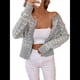 thumbnail image 1 of Blazer de A Cuadros para Mujer, Elegante, Informal, con Botones Al Frente, Cuello Redondo, Larga, Tejido Texturizado Gris L, 1 of 9