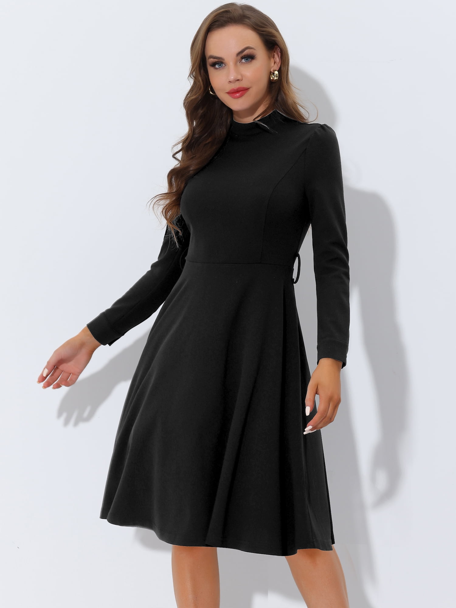 DARING DIVA Mock Neck Knit Below the Knee Tie Waist Dress XS Black
