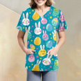 thumbnail image 4 of Clearance Holiday Scrubs，Easter Scrub Tops Women Bunny Egg Hunt Print Scrubs Short Sleeve Holiday Working Uniform with Pockets，Blue，M, 4 of 4