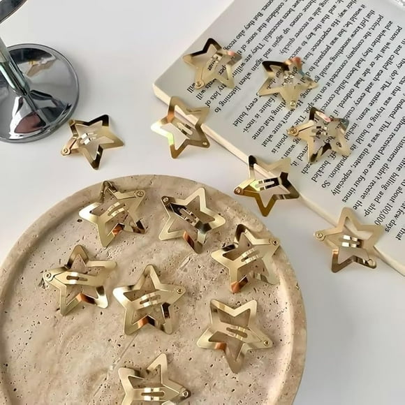 Junfamilee 10 pinzas para el pelo con forma de estrella dorada, pinzas para el pelo de metal, pasadores para el pelo, pinzas laterales para el pelo, tocado, lindos accesorios para el pelo para mujeres