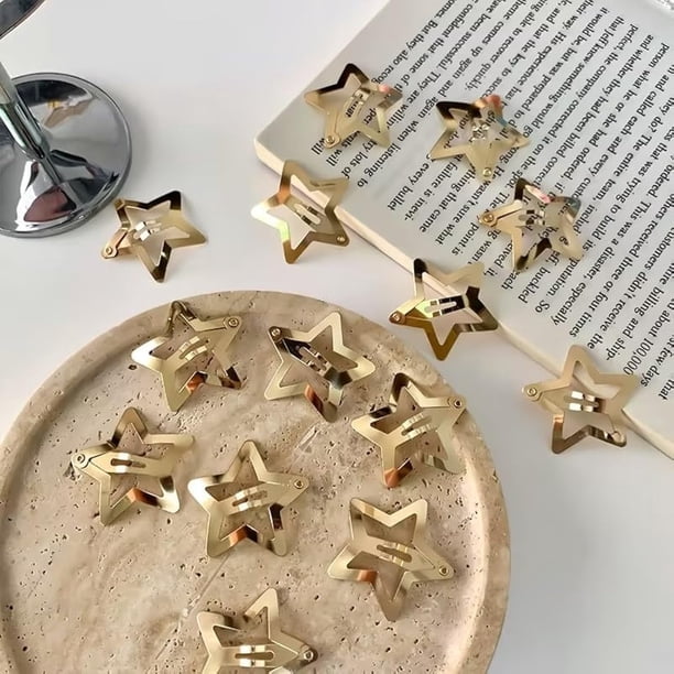 Junfamilee 10 pinzas para el pelo con forma de estrella dorada, pinzas para el pelo de metal, pasadores para el pelo, pinzas laterales para el pelo, tocado, lindos accesorios para el pelo para mujeres