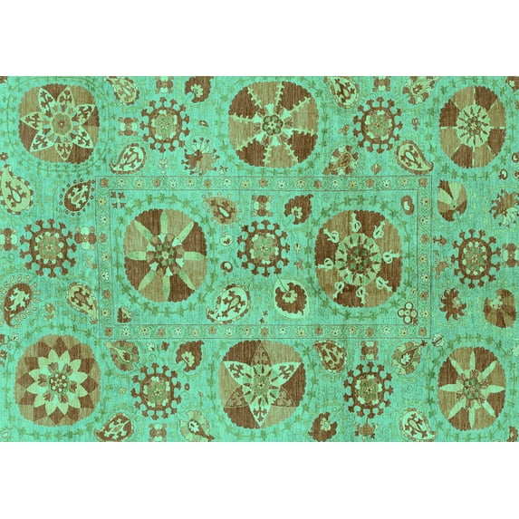 Ahgly Company Machine Washable Indoor Rectangle Abstract Turquoise Blue Modern Area Rugs, 7' x 9'