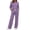 Purple, variant on LUVDA Womens 2 Piece Sets Retro Sporty Outfit Contrast Trim Crew Neck Top Stripe Wide Leg Pants