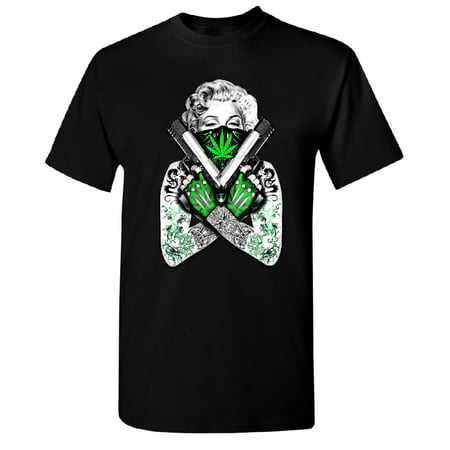 Marilyn Monroe Green Bandana Guns Men's T-shirt Tee Black (Best Gun T Shirts)