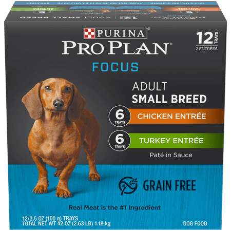 Purina Pro Plan Grain Free, Small Breed Pate Wet Dog Food; FOCUS Turkey & Chicken Variety Pack - (12) 3.5 oz. (Best Behaved Small Dog Breeds)