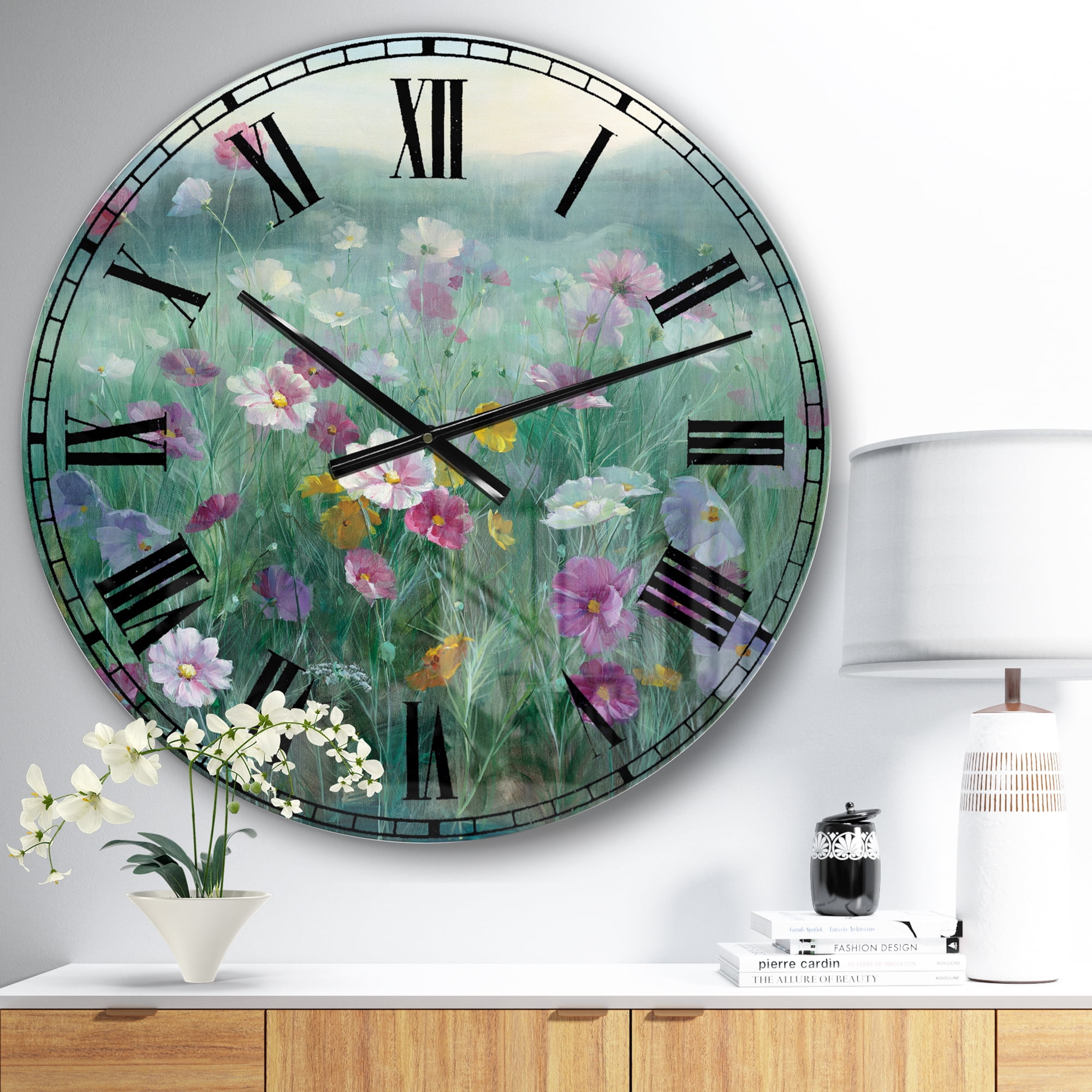 Designart Oversized Blue Analog Round Farmhouse Modern Wall Clocks, CLM30415-C23