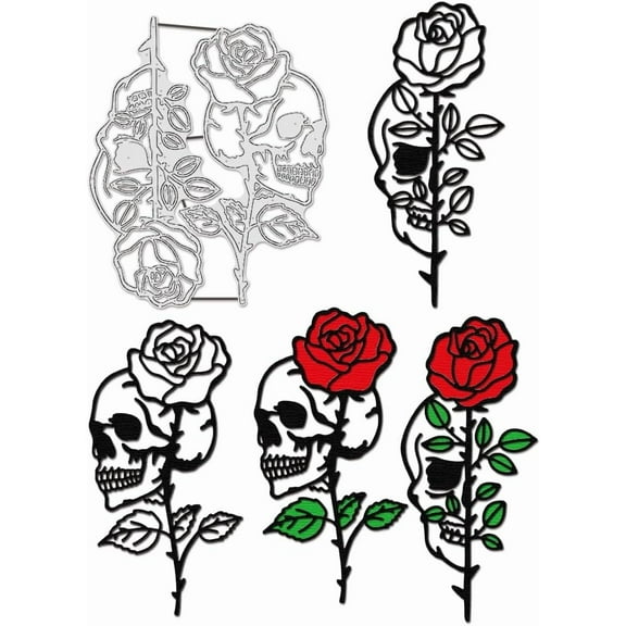 Halloween Skull Roses Cutting Dies Carbon Steel Embossing Templates Metal Stencils for DIY Scrapbooking Photo Album Decorative Embossing Paper Card Halloween Gifts