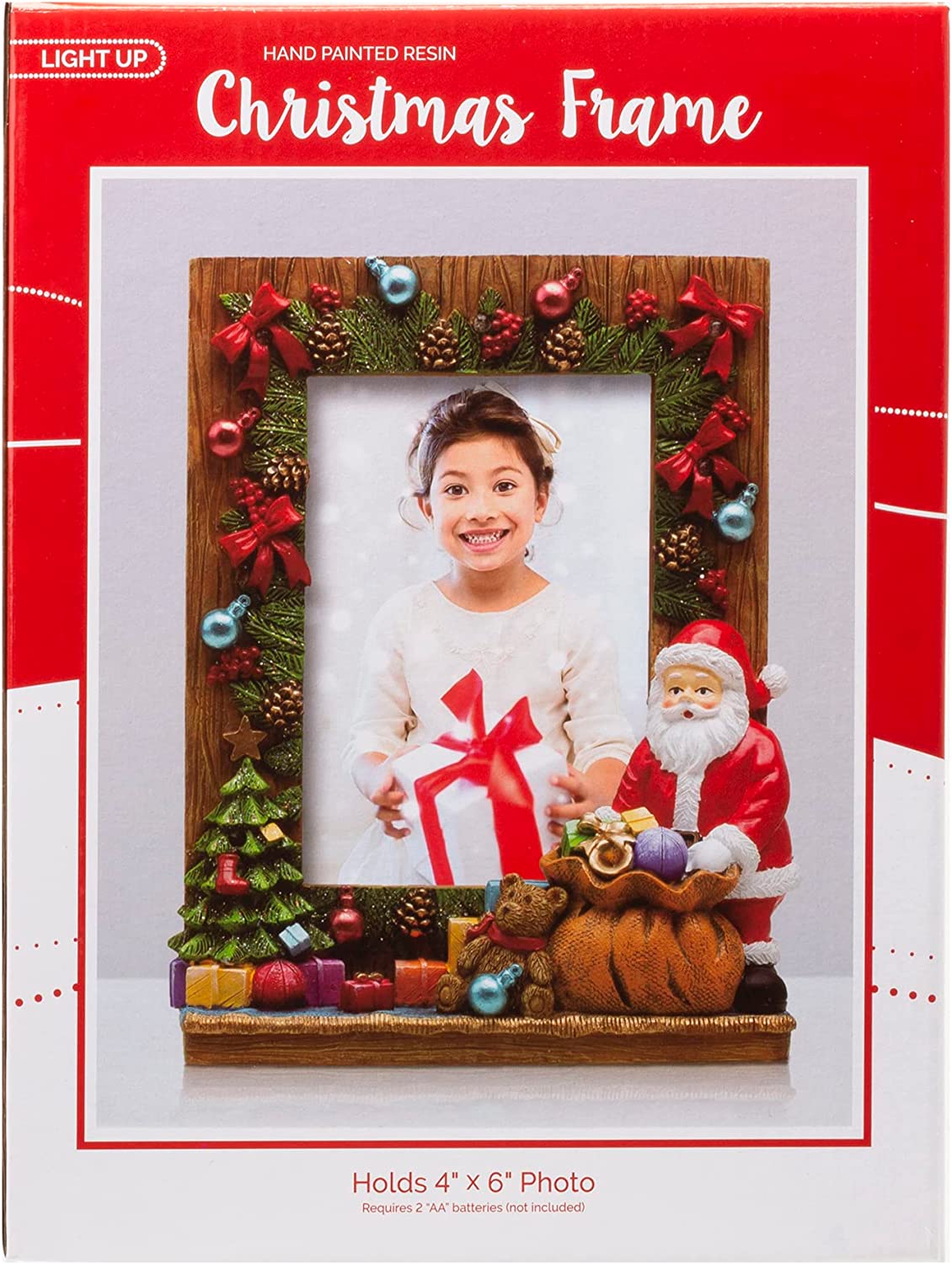 FINE PHOTO GIFTS 4" x 6" Light Up Christmas Resin Picture Frame with Santa