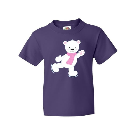 Inktastic Polar Bear, White Bear, Ice Skating Bear, Scarf Youth T-Shirt