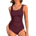 thumbnail image 2 of Asoul Women's Ribbed Tankini Swimsuits Scalloped Two Piece Swimsuit Tankini Tops with High Waisted Bikini Bottoms Tummy Control Bathing Suits Swimwear, 2 of 5
