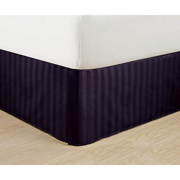 Wrinkle Free - STRIPE Bed Skirt - Pleated Tailored 14" Drop - All Sizes and Colors , Queen , Purple