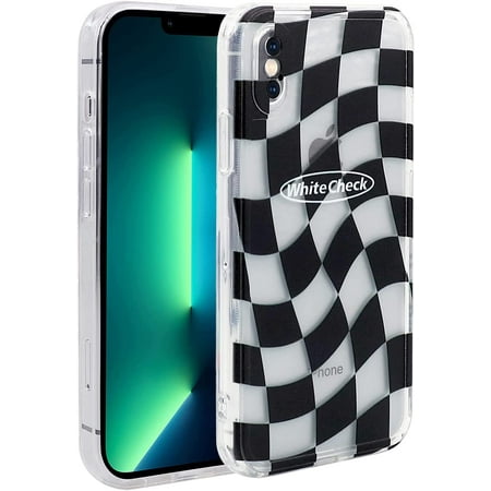 Phone Case for iPhone X/iPhone Xs, Kawaii TPU Bumpers Back Phone Cover for iPhone X/iPhone Xs (5.8 inch), Fashion Black & White Grid Designs iPhone Case for Girls and Women