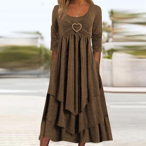 ICHUANYI Clearance Fashion Women Sexy Three Quarter Sleeve Backless Lace Patchwork Evening Long Dress(Brown, S) ICHUANYI WER2023080909701