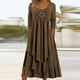 thumbnail image 1 of ICHUANYI Clearance Fashion Women Sexy Three Quarter Sleeve Backless Lace Patchwork Evening Long Dress(Brown, S) ICHUANYI WER2023080909701, 1 of 5