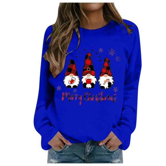 Fiaer Merry Christmas Sweatshirt for Women Oversized Crewneck Santa Long Sleeve Pullover Xmas Casual Holiday Party Tops Blue S
