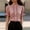 Pink, variant on Women's Elegant Lace Trim Stand Collar Blouse – Puff Short Sleeve Ruffle Button Front, Solid Color Summer Top White,XL