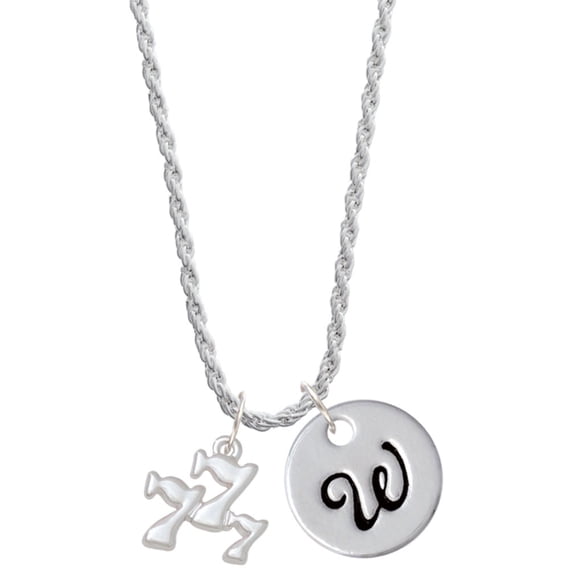 Delight Jewelry Three Lucky 7s Silvertone Script Initial Disc - W - Charm Necklace, 20"+3"