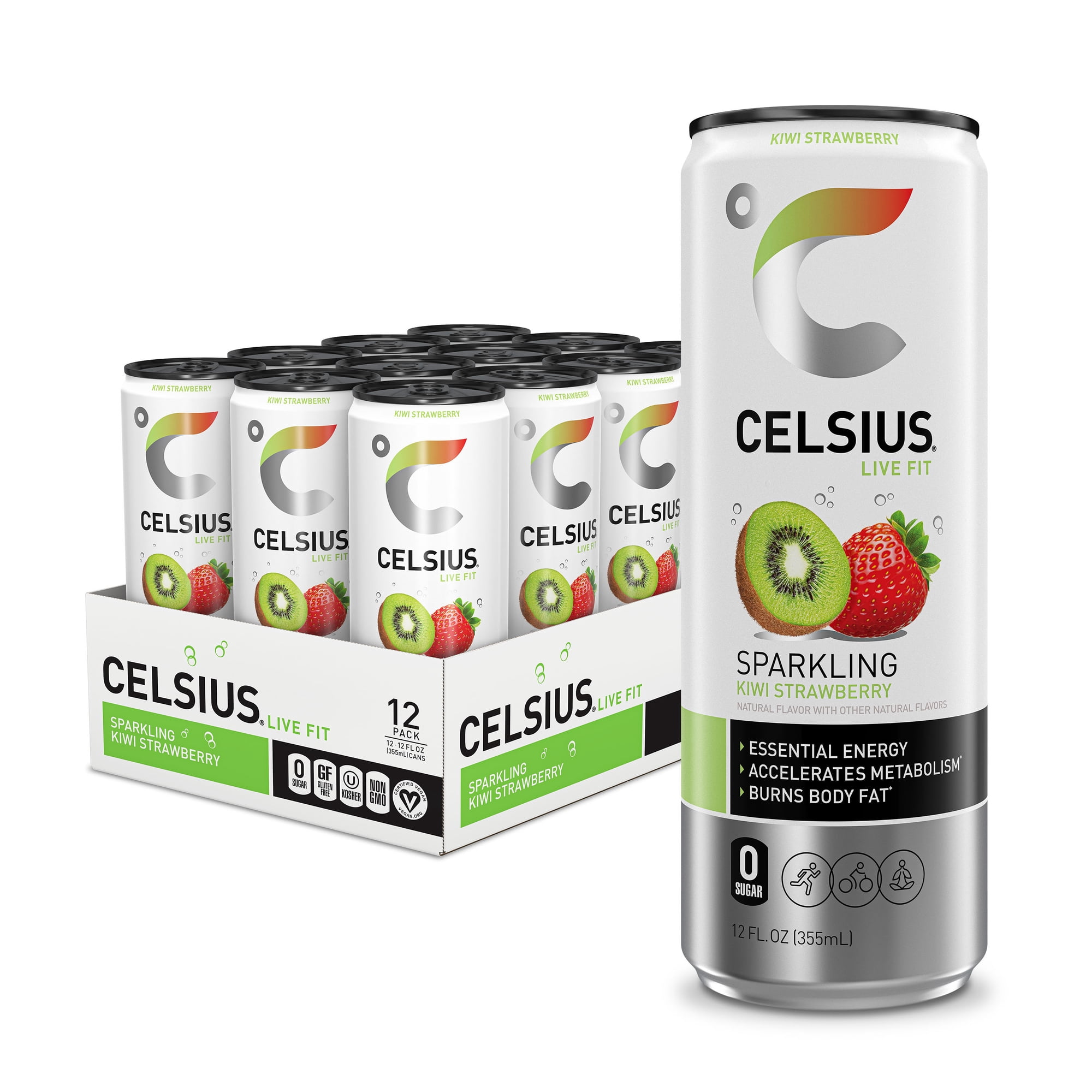 CELSIUS Sparkling Kiwi Strawberry, Functional Energy Drink 12 fl oz (Pack of 12)