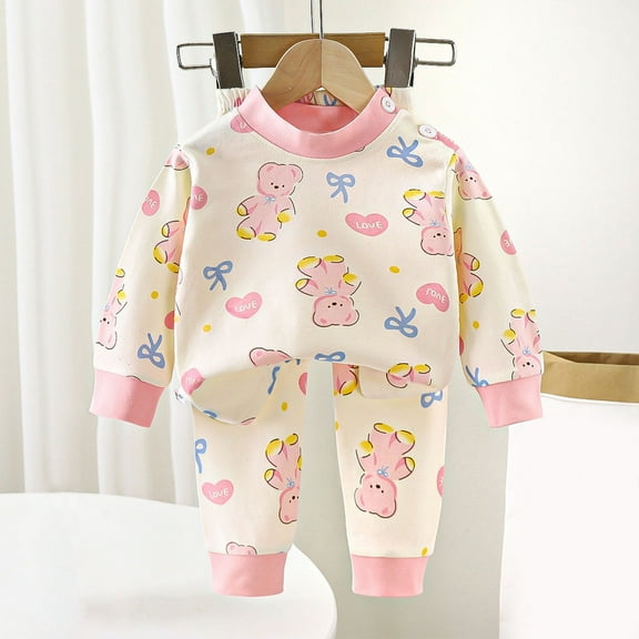 Spazoro Toddler Child Girls Outfit Sets, Cute Print Warm Fall Winter Casual Sweatshirts and Pants for Girls Pink Size 12 Months