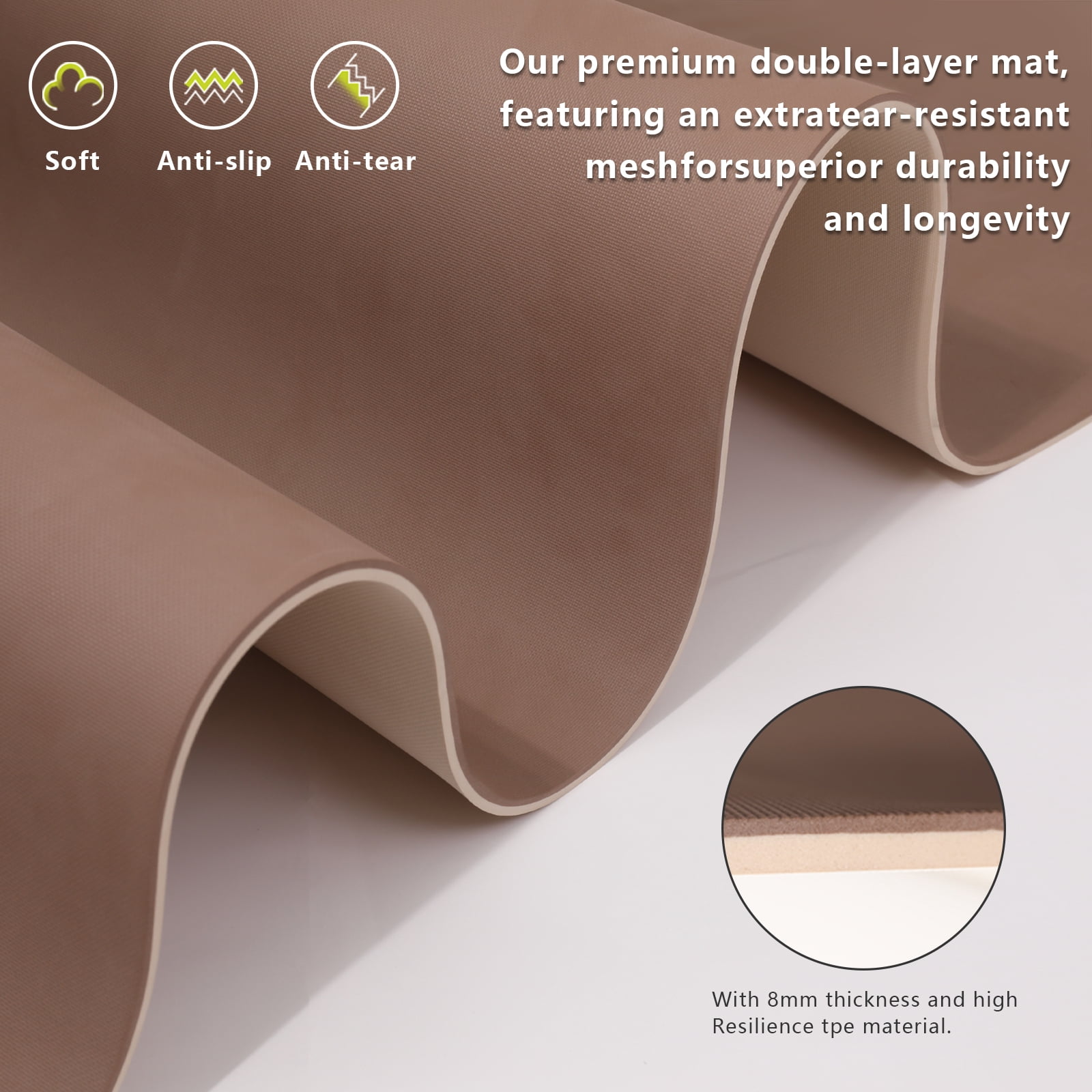 YOHAO Yoga Mat Wide 32",Non Slip,Eco-friendly,Durable Non-Toxic for Gym Exercise,Pilates and Full-Body Workout(Brown+Apricot)