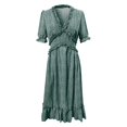thumbnail image 5 of Vedolay T Shirt Dress Women Boho Summer Side Split Deep V Neck Short Sleeves Maxi Dress with Belt,E-Green L, 5 of 5