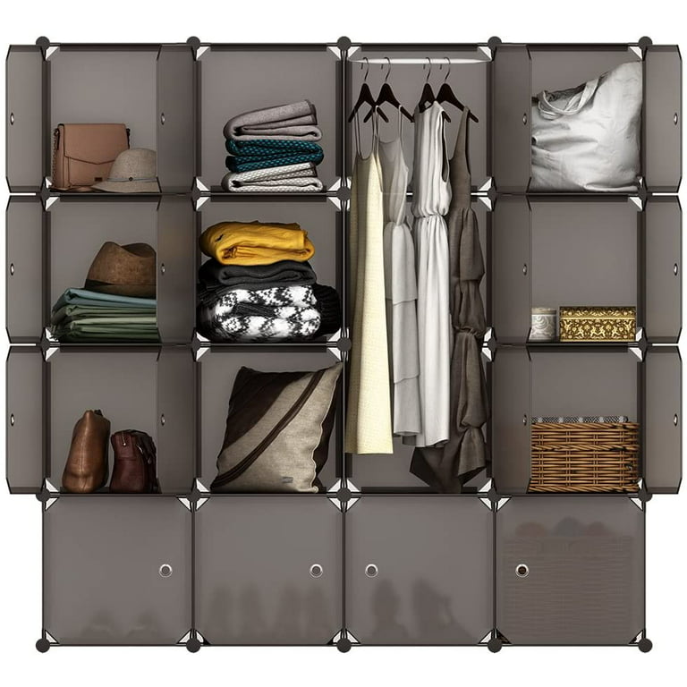 16-Cube Storage Shelves with Doors, Modular Book Shelf Organizer Units,  Plastic Clothing Storage Containers, Closet Cube Storage&Organizatier