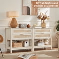 thumbnail image 5 of Leyaoyao Boho Nightstands, 31.5"W Rattan Bedside Tables with 2 Drawers, Large End Table for Narrow Spaces, Bedroom Living Room Hallway, Grey White, 5 of 9
