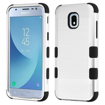Metallic Silver Aluminum Case (TUFF Hybrid Series Military Grade Certified Metallic Brushed Slate Finish Phone Protector Cover Case and Atom Cloth for Samsung Galaxy J3 Achieve -)