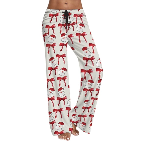 Bibifish Womens Pajama Pants Wide Leg Christmas Cute Print Drawstring Waist Trendy Summer Fall Home Sleep Pants